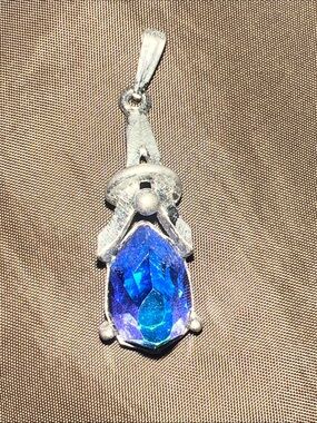 Sarah Coventry ,Silver Pendant  with Blue Heliotrope Teardrop Crystal